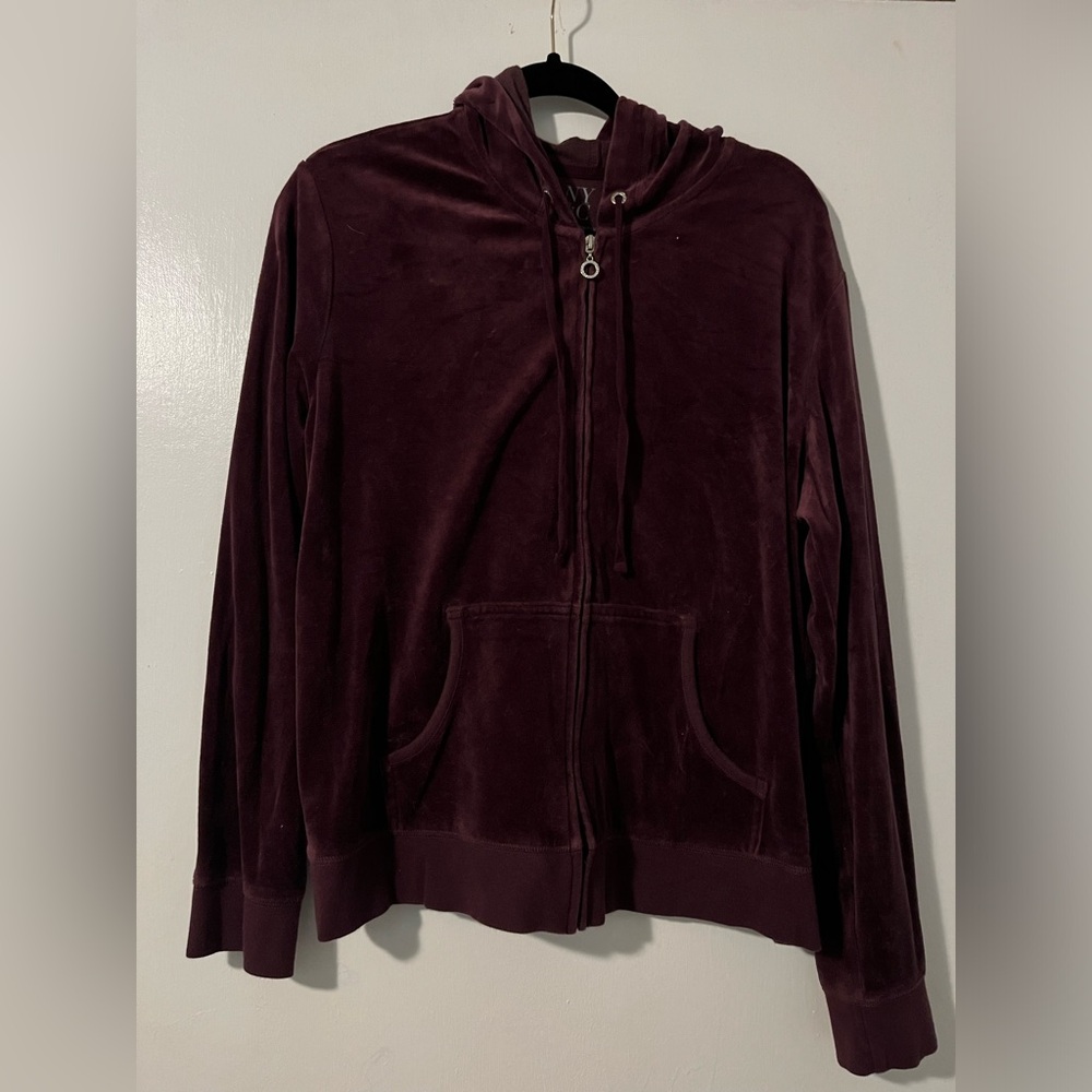 NY&CO Burgundy Hooded Velvet Jacket